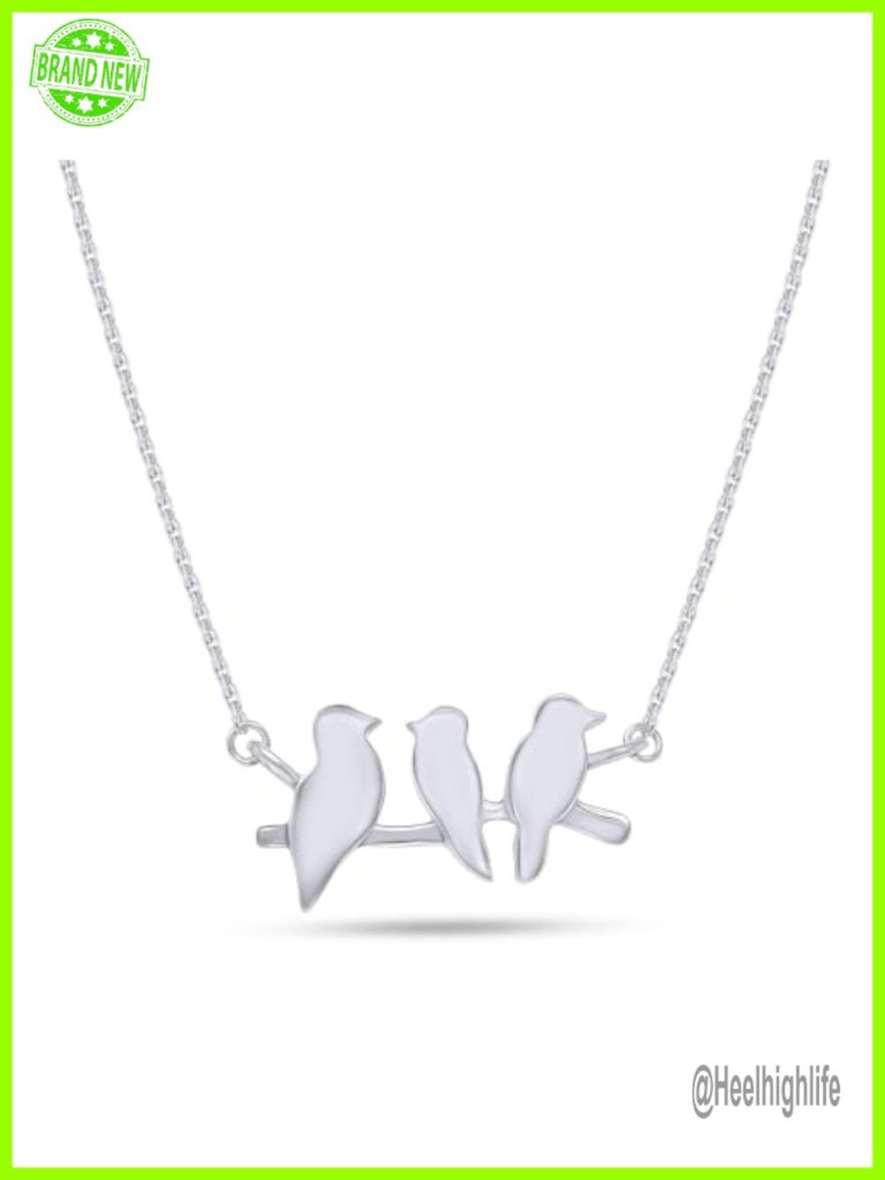 14K White Gold Plated Sterling Silver 3 Mini Bird Pendant Necklace 18" Rope
